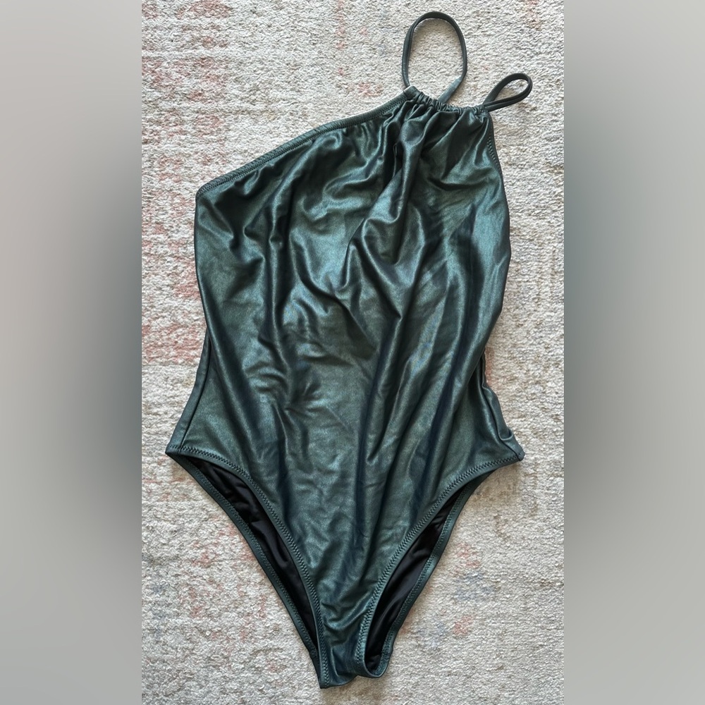 SOLID & STRIPED Metallic Green Swimsuit